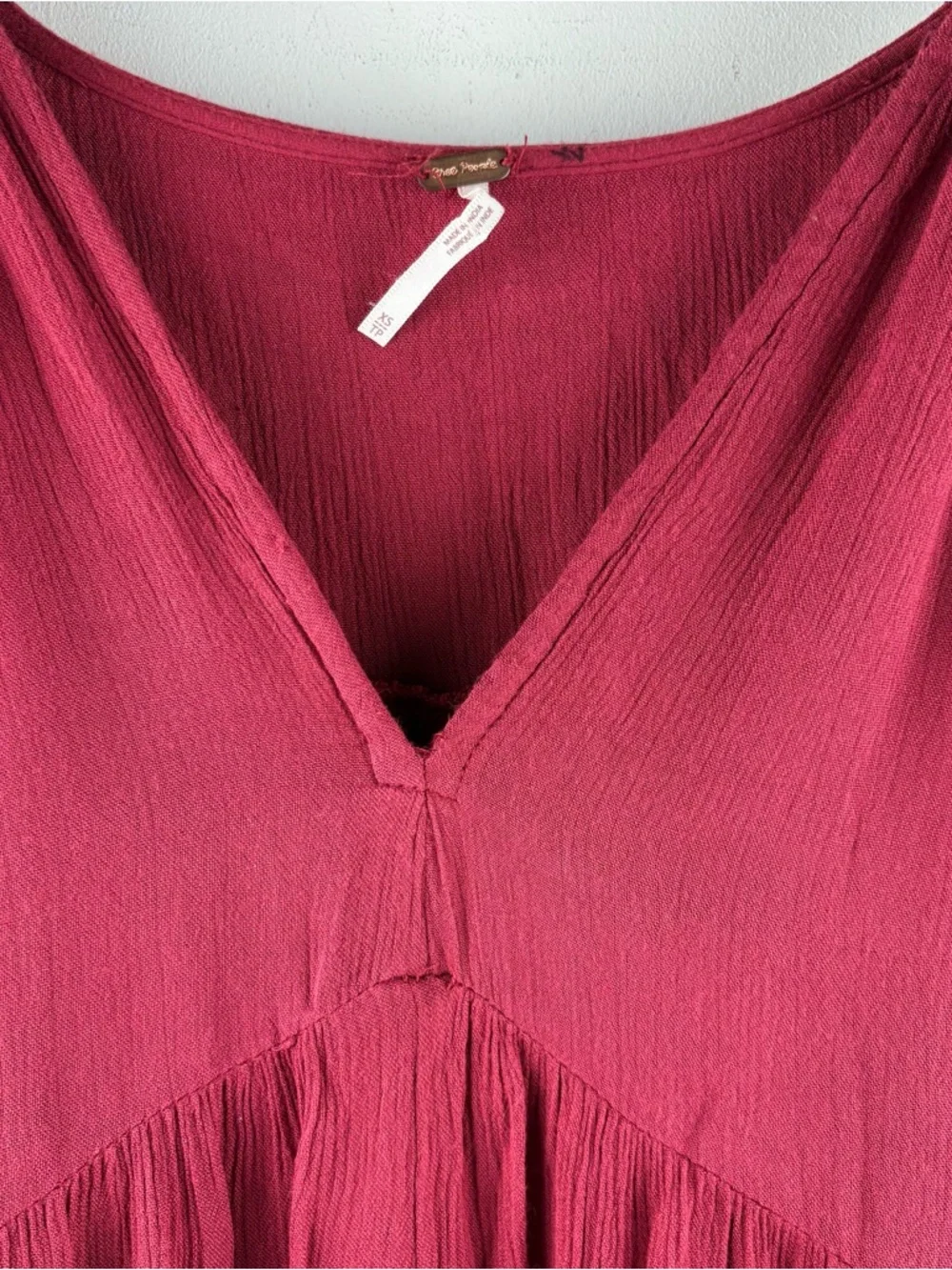 Free People Te Amo Floral Boho Mini Dress $148 Red XS Babydoll Embroidered Bell - Picture 6 of 10